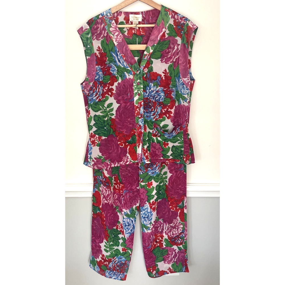 Victoria’s Secret Vintage Pajama Set Gold Label Floral Large Purple Red